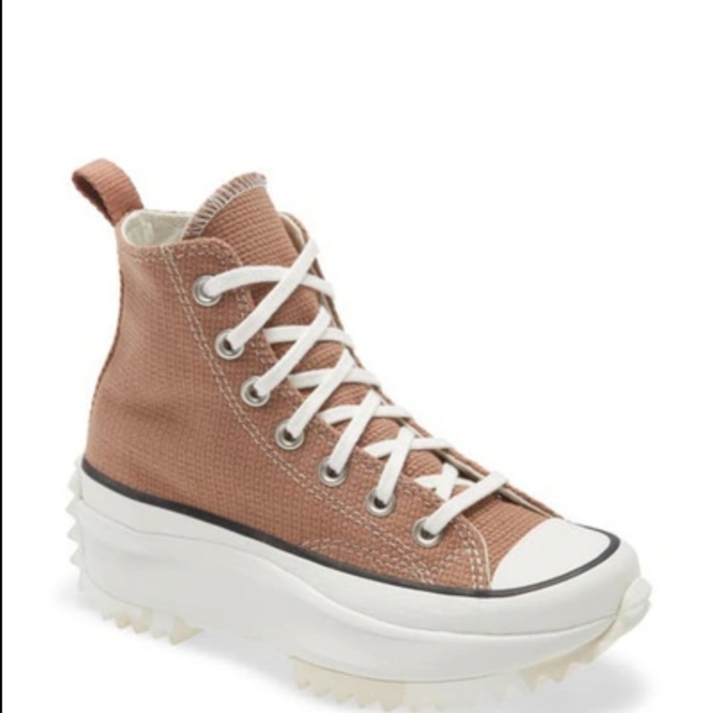 Converse High Top Platform Sneakers in Mauve Pink and White